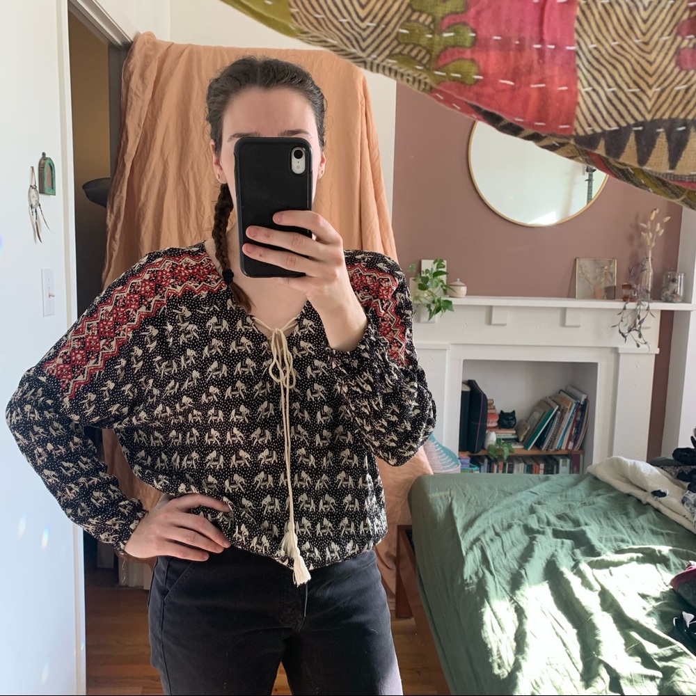 Elephant Blouse with Red Embroidery